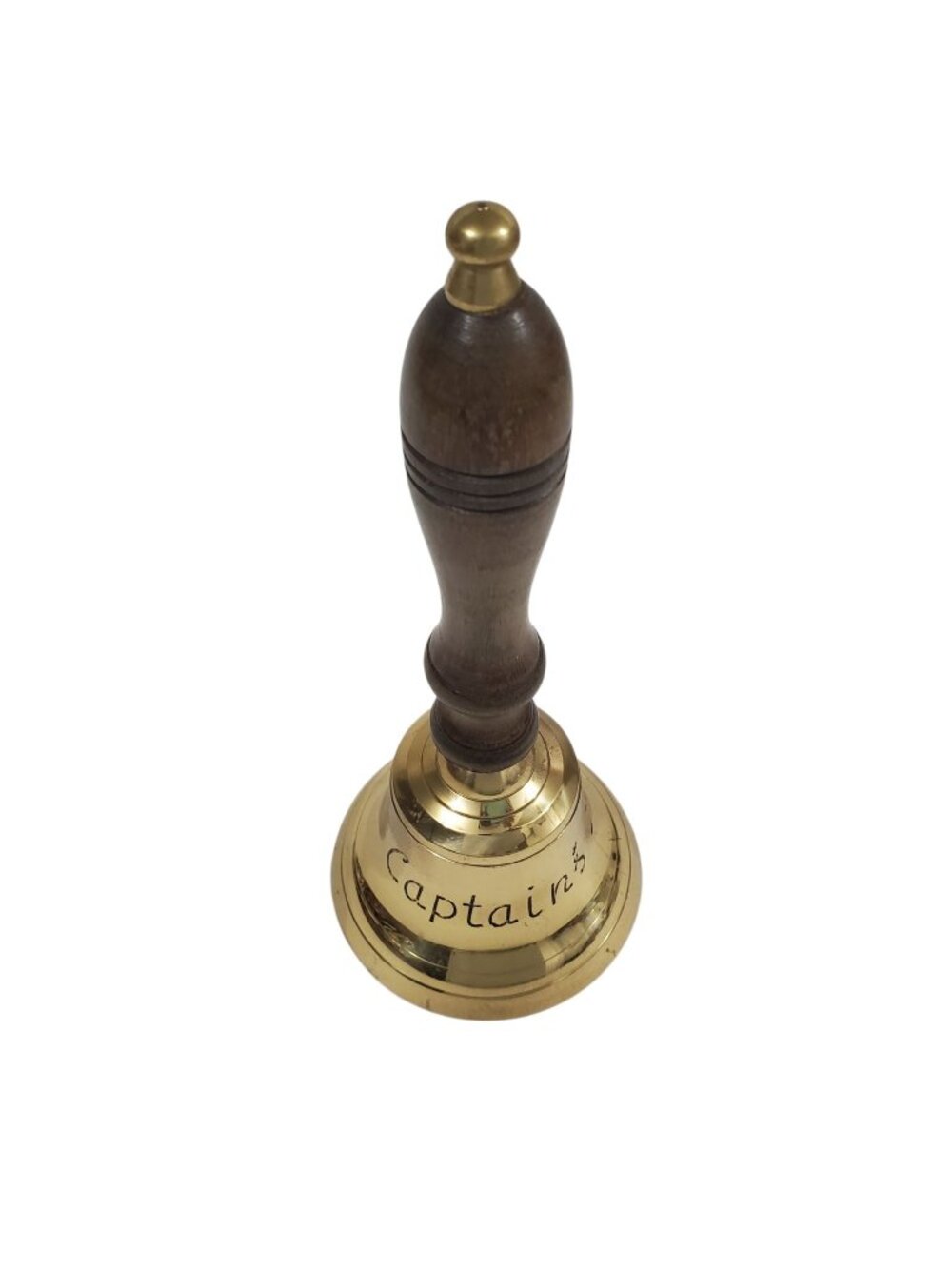 Vintage Captains Table Brass Hand Bell Wooden Handle 9"